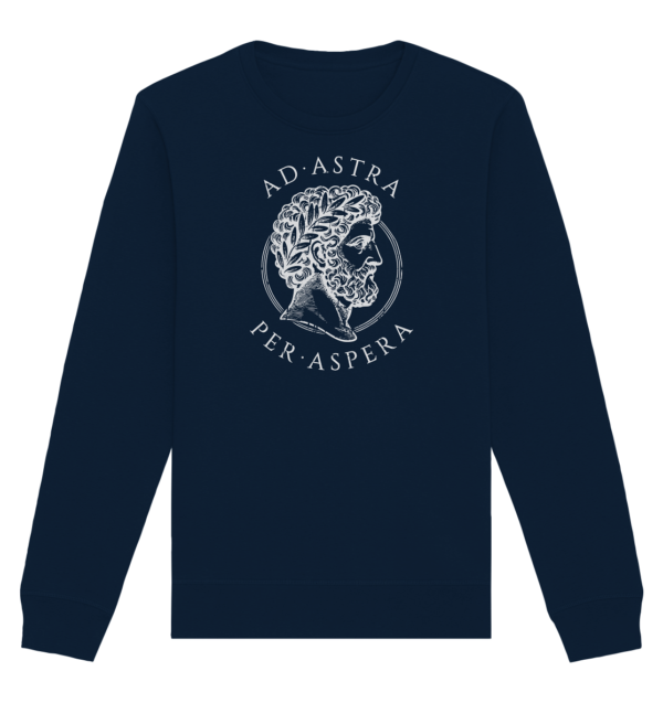 Ad Astra Per Aspera – Marcus Aurelius – White - Organic Basic Unisex Sweatshirt - Image 4