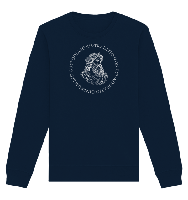 Tradition Is Not The Adoration of Ashes - Jupiter Bust - White  - Organic Basic Unisex Sweatshirt - Image 4