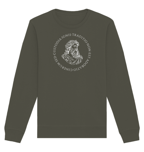 Tradition Is Not The Adoration of Ashes - Jupiter Bust - White  - Organic Basic Unisex Sweatshirt - Image 6