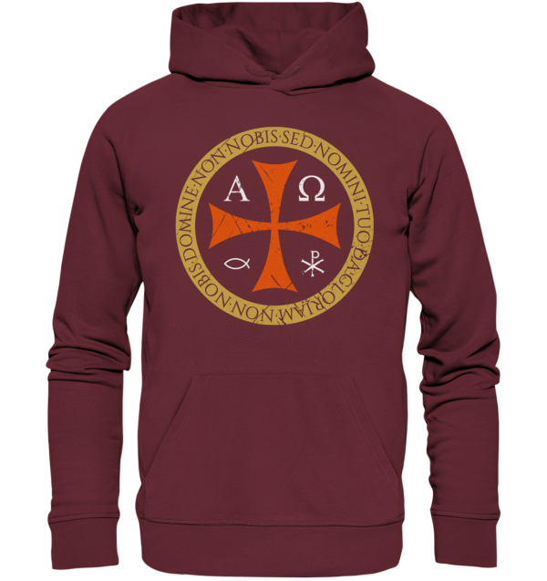 Non Nobis, Domine – Templar Cross - Organic Hoodie - Image 2