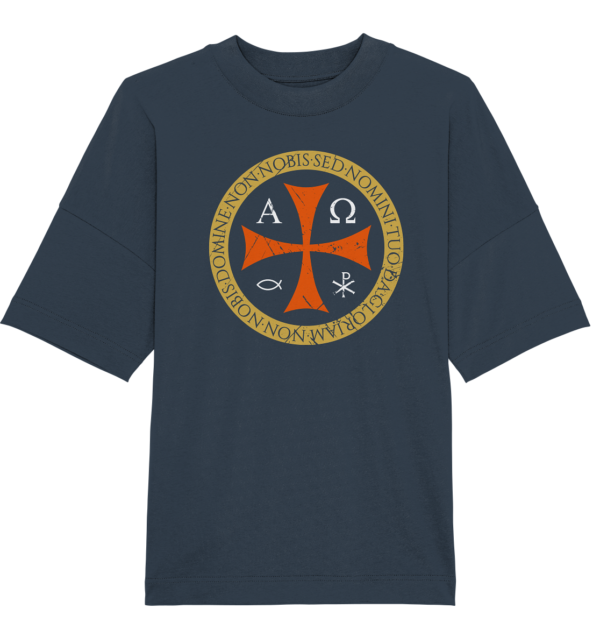 Non Nobis, Domine – Templar Cross - Organic Oversize Shirt - Image 2